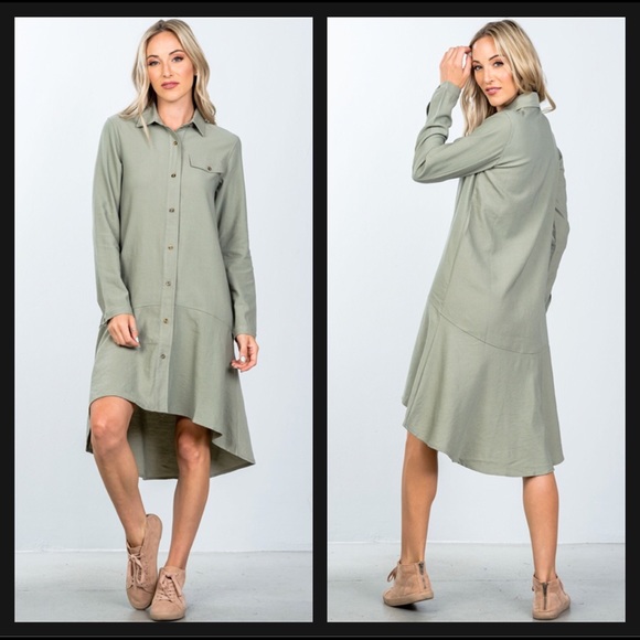 Olive Boyfriend Shirt Dress - Picture 6 of 7
